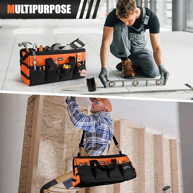 UUP Tool Bag ExtraLarge 20", Heavy Duty Spacious Tool Box Organizer, Orange | 16 Pockets & MOLLE. Detachable Strap & Handle. Non-slip Base, Metal Buckle. 30lb Holds Tools on Truck, Garage, Men Gift.