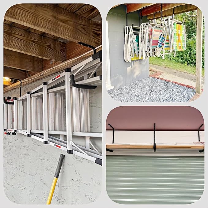 Overhead Garage Storage Rack, Heavy Duty Ceiling Storage Hooks Utility Hanger for Lumber Ladder Bike & Other Bulky Items (4)