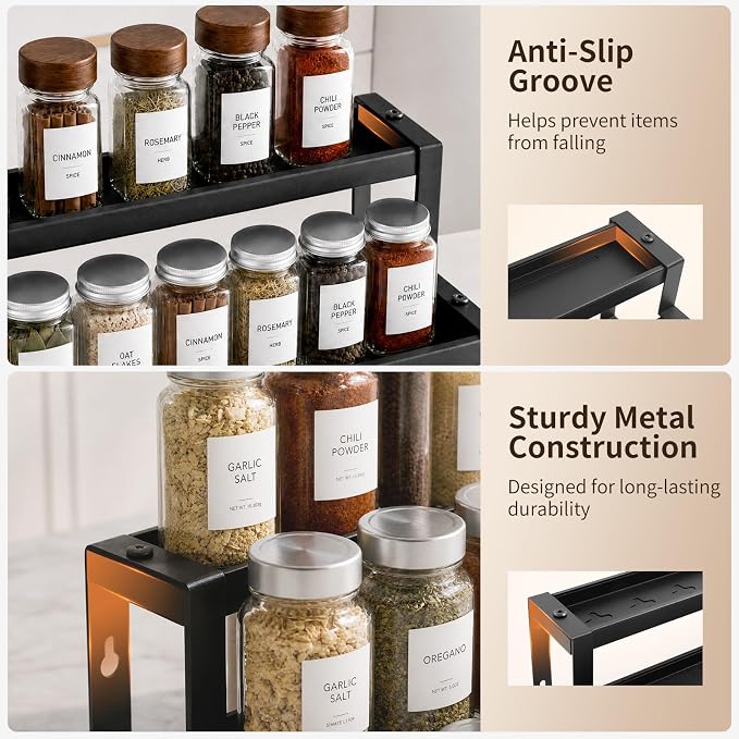 Expandable Spice Rack Organizer for Cabinet, 3-Tier Adjustable Spice Shelf 16"-29", Seasoning Organizer for Cabinet, Pantry & Countertop, Storage Rack for Jars, Bottles & Cans