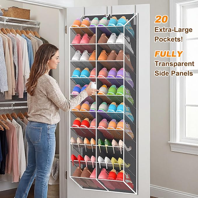 UVIAHOMI Over the Door Shoe Organizer for 30 Pairs, 10-Tier, Dark Grey