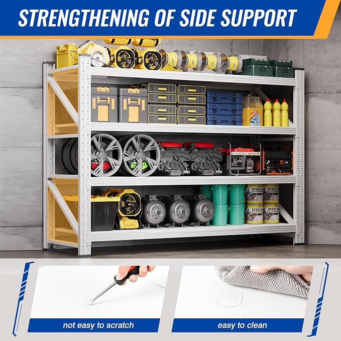 BYNSOE 60" W Storage Shelves 5000lbs Garage Metal Shelving Heavy Duty Garage Shelves Adjustable Storage Shelves for Industrial, Factory, (White, 60" W X 24" D X 70" H)
