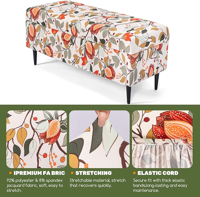 FUANGUI Ottoman Cover Slipcovers Rectangular Folding Stretch | Storage Bench Footrest Sofa Stool Covers Footstool Protector with Elastic Bottom, Removable Washable,Medium