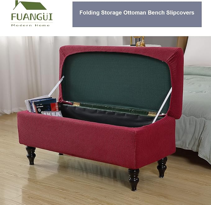 FUANGUI Ottoman Cover Slipcovers Rectangular Folding Stretch | Storage Bench Footrest Sofa Stool Covers Footstool Protector with Elastic Bottom, Removable Washable,Large