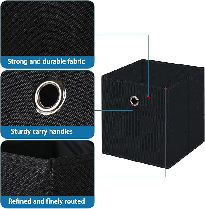 Fabric Cubes Storage Containers ,11 Inch Cloth Storage Cube Foldable Storage Bins Cubes Organizer Baskets with Handles for Shelf,Closet,Nursery,Set of 1,(Black)