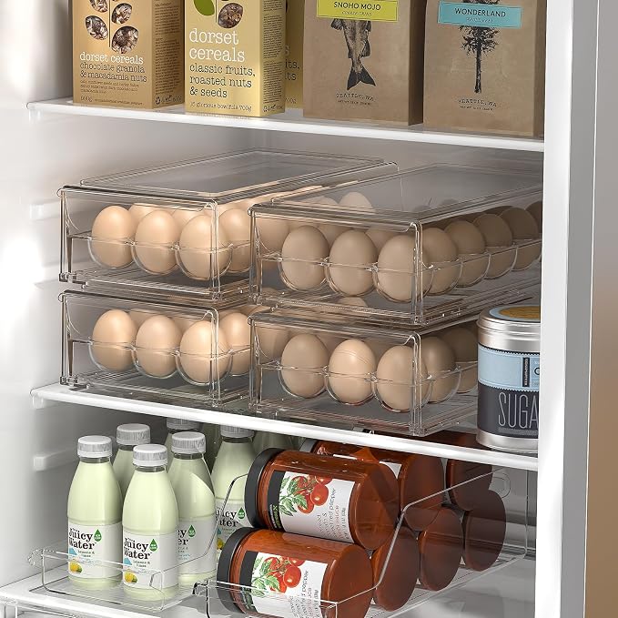 Ettori Egg Container for Refrigerator BPA Free Refrigerator Organizer Bins,Stackable Egg Holder for Refrigerator,18 Egg Tray,Clear