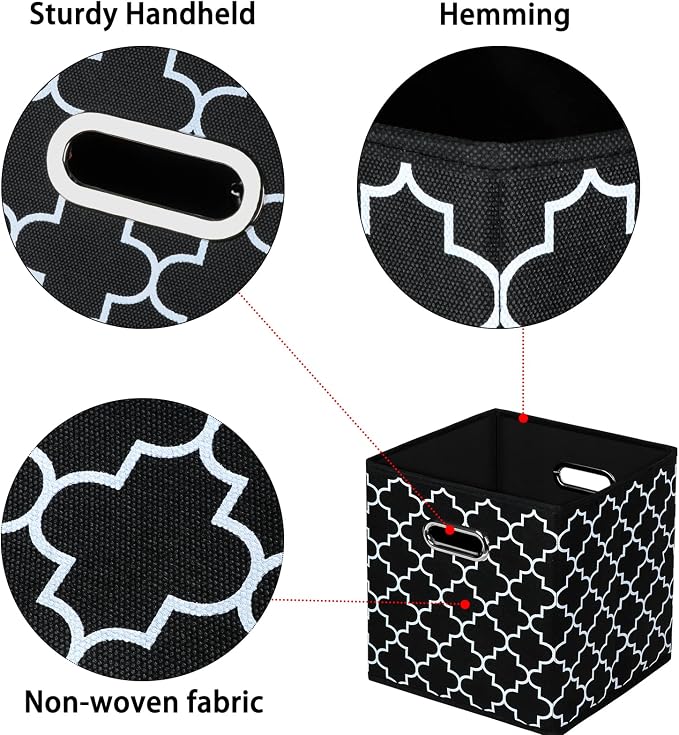 Black Foldable Storage Cubes Bins , Fabric Storage Box Cubes Organizer Baskets with Dual Handles for Home Organizer Black Light