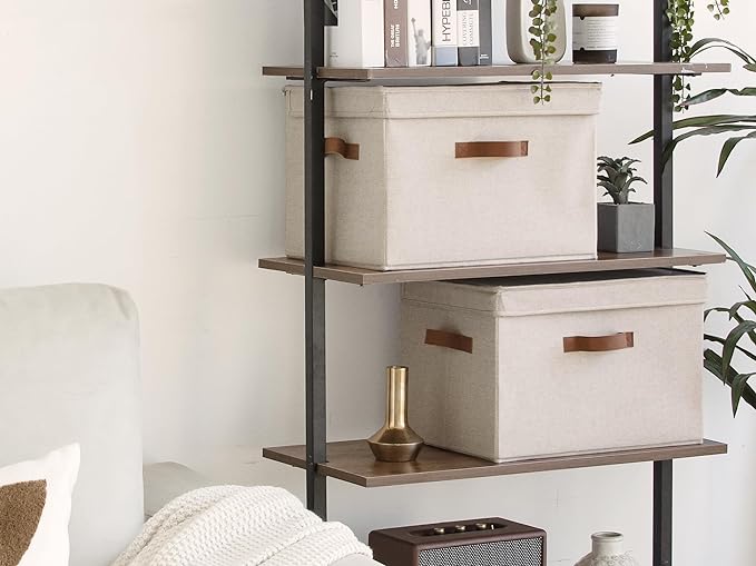 StorageWorks Fabric Storage Bins with Lids, Large Closet Storage Bins | Flip-Top Lid, 3 Handles, Collapsible, Stackable, for Clothes Blankets, Multi-Purpose, Large, Brown and Beige, 2-Pack