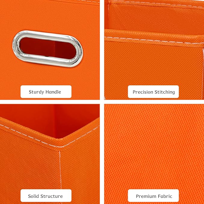 Black Fabric Cubby Storage Bins,13x13x13 Inches ,Cube Organizer Bin Foldable Storage Boxes with Dual Handles Fabric Organizer Box and collapsible Storage basket,Set of 3,Orange