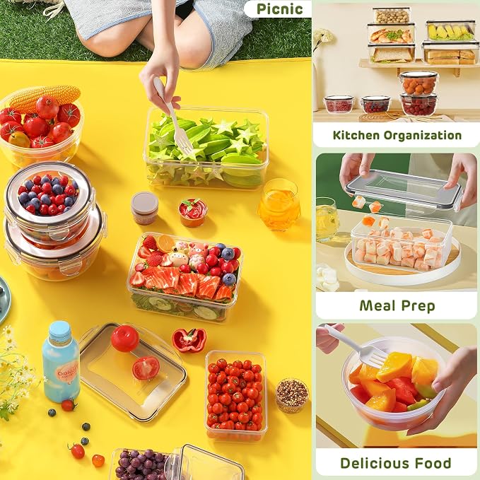 JSCARES 40 PCS Food Storage Containers with Lids Airtight (20 Lids &20 Containers) - Leakproof Meal-Prep Containers for Kitchen Storage Reusable Plastic Microwave/Dishwasher Safe with Labels & Pen