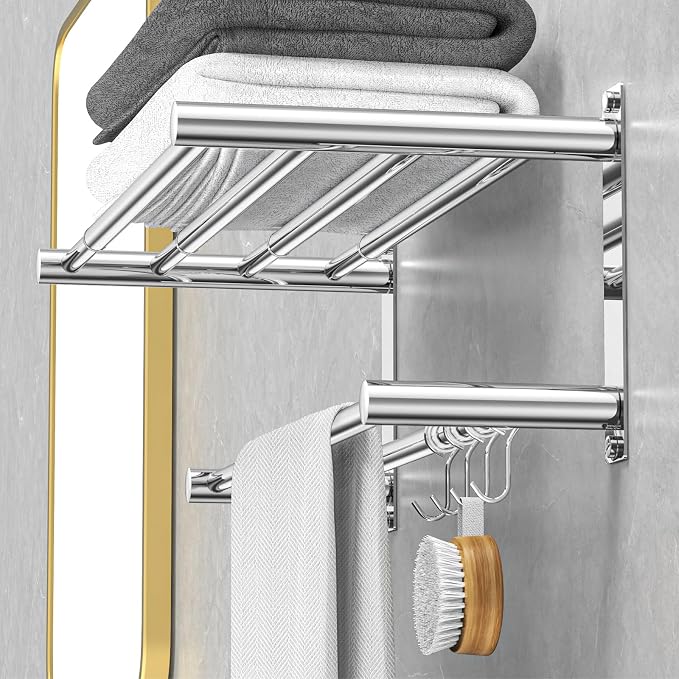 CAXIMSY Adjustable Towel Bar for Bathroom Wall Mount17-30.7inch Adhesive Shower Towel Rack Stainless Steel Bath Towel Holders for Toilet Kitchen Double Towel Hanger (Mobile Hook Towel Rack)