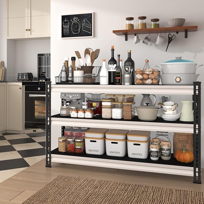 48" W Garage Shelving Heavy Duty, 1500LBS Loads Adjustable Garage Storage Shelves, 3-Tier Metal Shelving Units and Storage Racks, Industrial Utility Shelf,48" Wx18 Dx39 H, White