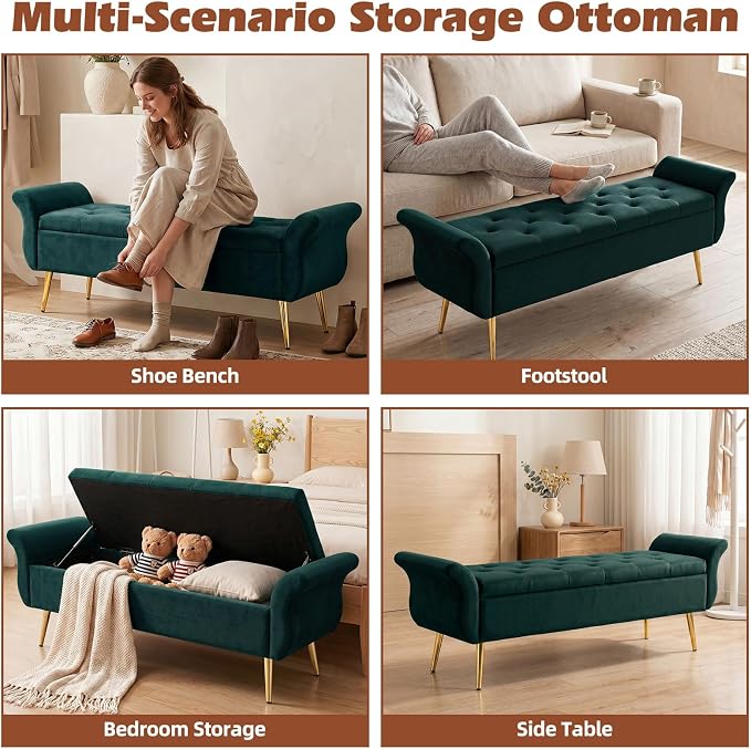 Storage Ottoman Bench 63’’ Length Upholstered End of Bed Bench