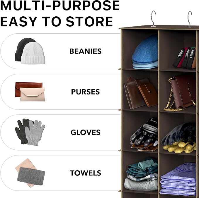 Simple Houseware 24 Section Shelves Hanging Shoes Organizer, Brown | 3 Metal Hooks, 8 Tier, Holds Up to 24 lbs