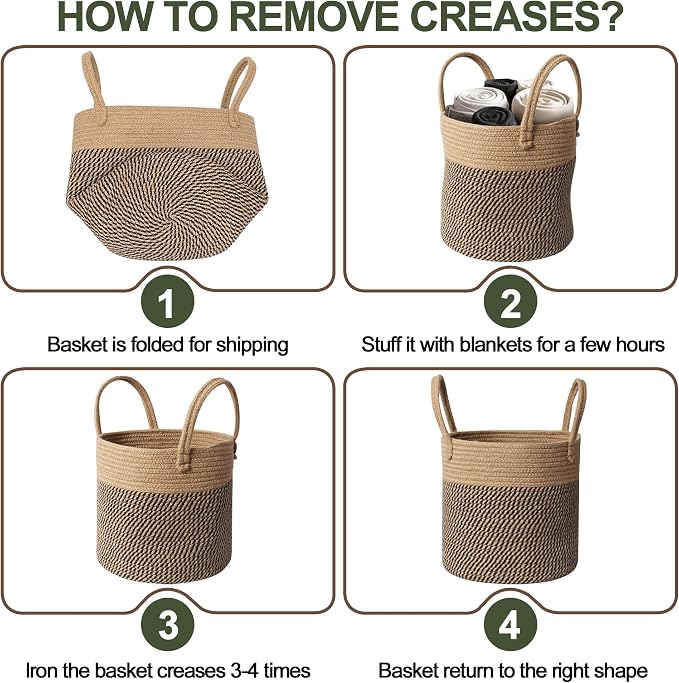 Round Wicker Basket with Handle, 12.5" Woven Jute Plant Basket for 11" Pot, Indoor Boho Artificial Tree Planter, Decorative Flower Pot Cover, Rustic Holder for Plants, Shoe Towel Bin, Black Stripes