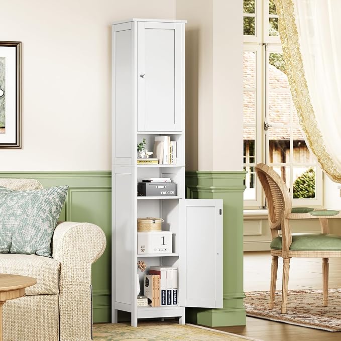 67" Tall Bathroom Cabinet with Adjustable Shelves and Doors, Narrow Bathroom Storage Cabinet for Small Space, Living Room, Entryway, Kitchen, White