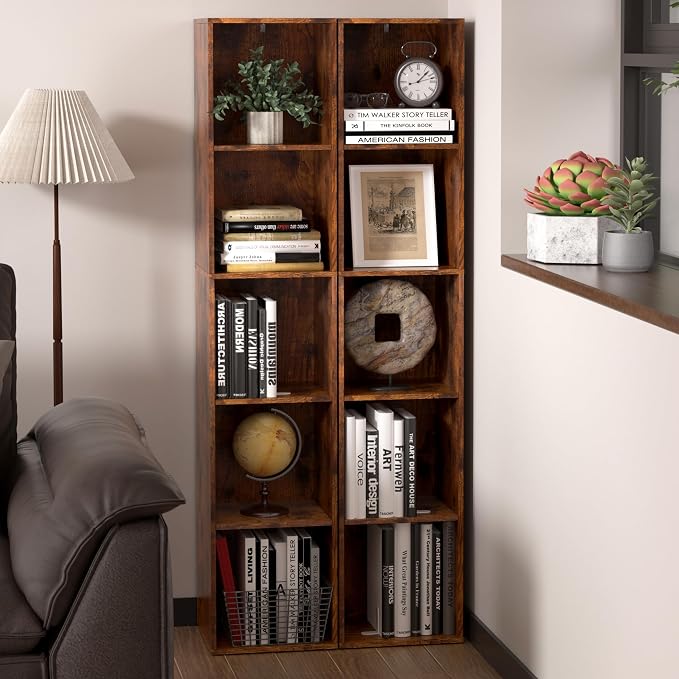 Cube Storage Organizer, 5 Cube Retro Bookshelf, Freestanding 5 Tier Open Shelf, Rustic Brown Retro Shelves for Home Office, Bedroom, Living Room, Study