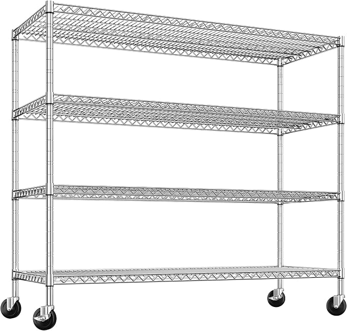 REIBII Set of 2 Storage Shelves Metal Shelving with Wheels,Adjustable Wire Shelving Rack 75.6" H Heavy Duty Garage Shelving Unit for Kitchen Pantry,Commercial Industrial Shelving for Garage 2PCS
