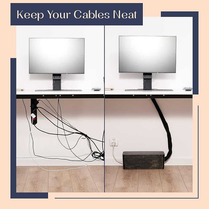 Large Cable Management Box - Cable Organizer Box and Power Strip Box for Electrical Cord Management - Hide Desk Cord and Floor Cables - Wire Storage and Organization for Cords | Mango Wood, Cable Organizer, Rustic Style, Modern Design, Desktop Storage