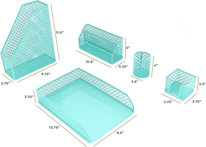 BLU MONACO Aqua - Teal 6 Piece Cute Desk Organizer Set - Desk Organizers and Accessories for Women - Cute Office Desk Accessories - Desktop Organization