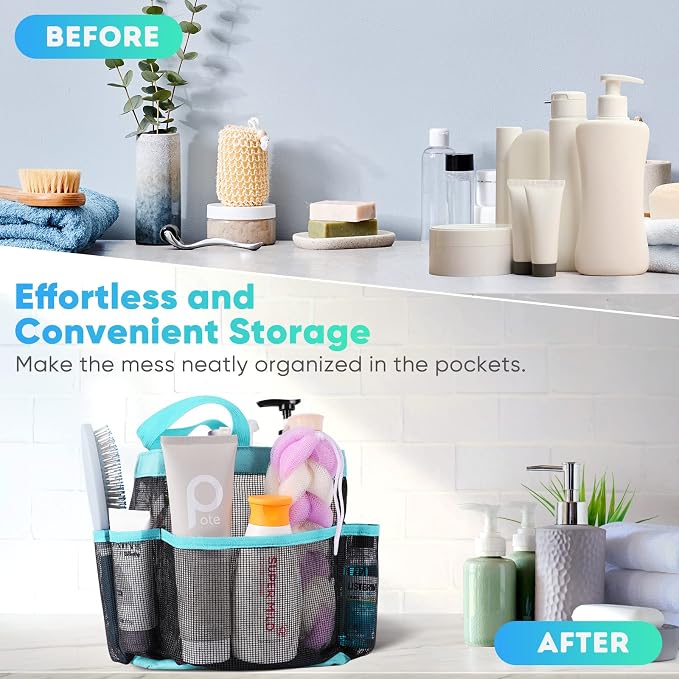 EUDELE Mesh Shower Caddy Portable for College Dorm Room Essentials, Shower Caddy Dorm with 9-Pocket Large Capacity for Beach, Swimming, Gym, Camping, Travel essentials