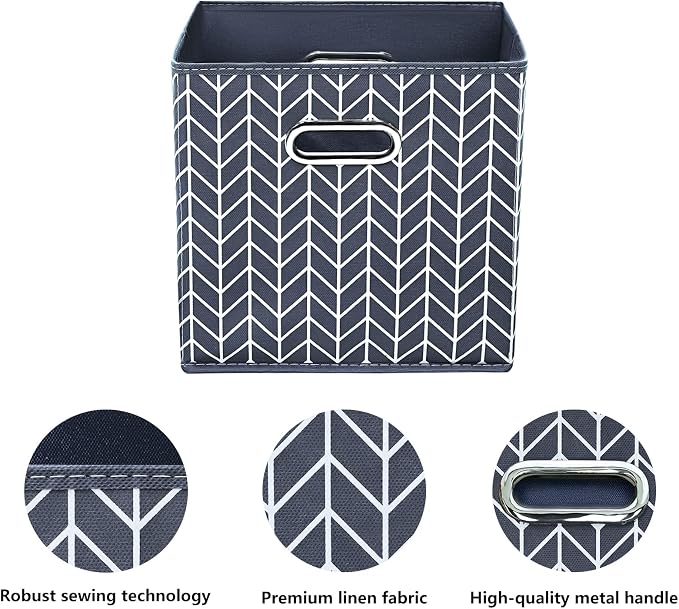 11 Inch Cube Storage Bins , Fabric Cube Organizer Bins with Handle, Foldable Cube Bins for Cloth or Accessary Storage, 11x11x11 Set of 3 (Gray Wave)