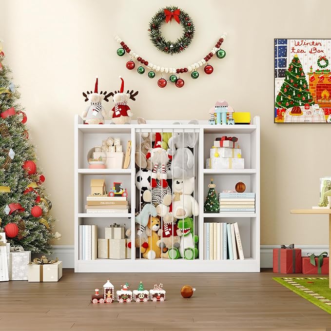 2-in-1 Toy & Stuffed Animal Organizer, Kids 6-Cube Storage Shelf with Rounded Corners & Anti-Tip for Playroom Bedroom