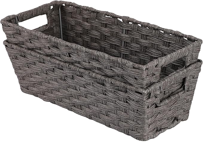 2-Pack Plastic Wicker Toilet Paper Baskets, 15.75"x6.75"x4.75", Dark Grey | onlytak woven bins for bathroom, toilet tank, shelf organization, and home decor.