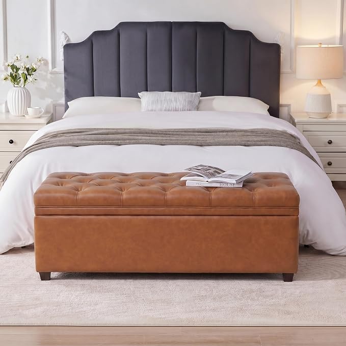 Mangodan 50 Inch Large Storage Ottoman, Tufted Ottoman with Storage | End of Bed Ottomans for Living Room, Bedroom, Modern Entryway Benchs