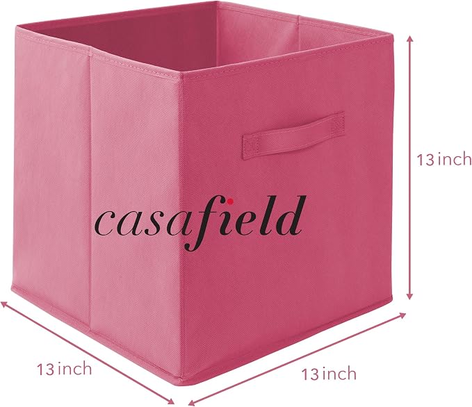 Casafield Set of 6 Collapsible Fabric Cube Storage Bins, Hot Pink - 13" Foldable Cloth Baskets for Shelves, Cubby Organizers & More