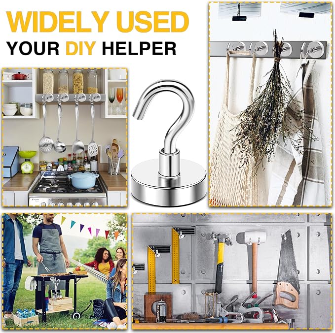 DIYMAG Magnetic Hooks 20pcs 85lbs Cruise Essentials 2026 Magnet Hook | Neodymium Heavy Duty Strong Magnets Hanging Ship Cabins Refrigerator Fridge Classroom Beach Vacation Kitchen Grills Home Tool