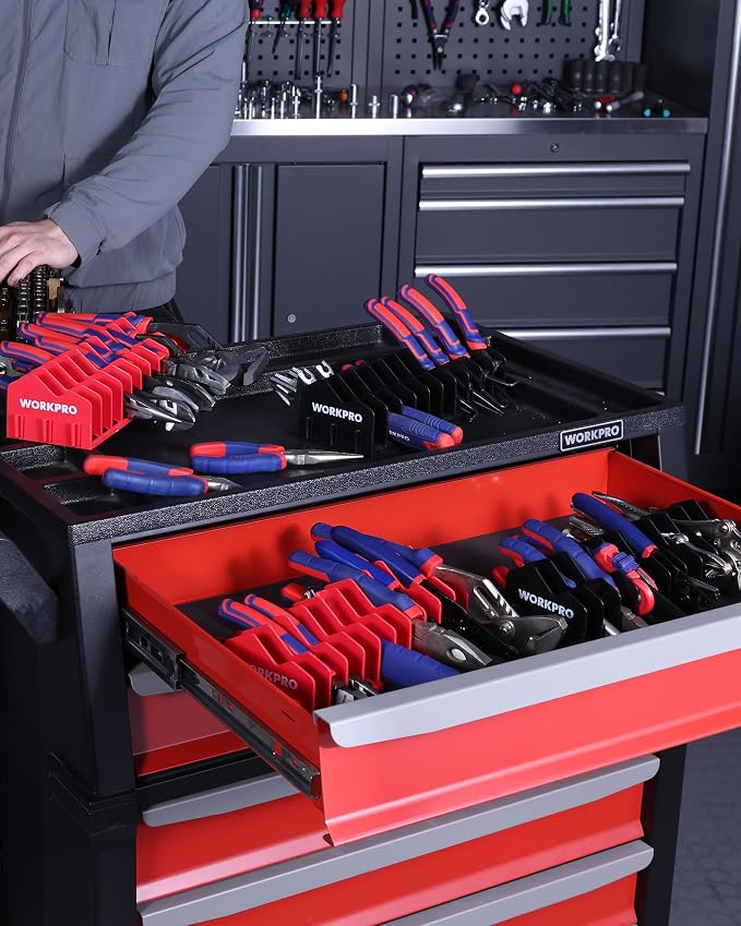 WORKPRO 4-Pack Plier Organizer Rack, 40-Slot Tool Organizer and Storage | Large Capacity Plier Holder, Non-Slip Rubber Base, High-Strength Plastic, Extendable Tool Box Organizer, Pliers Not Included