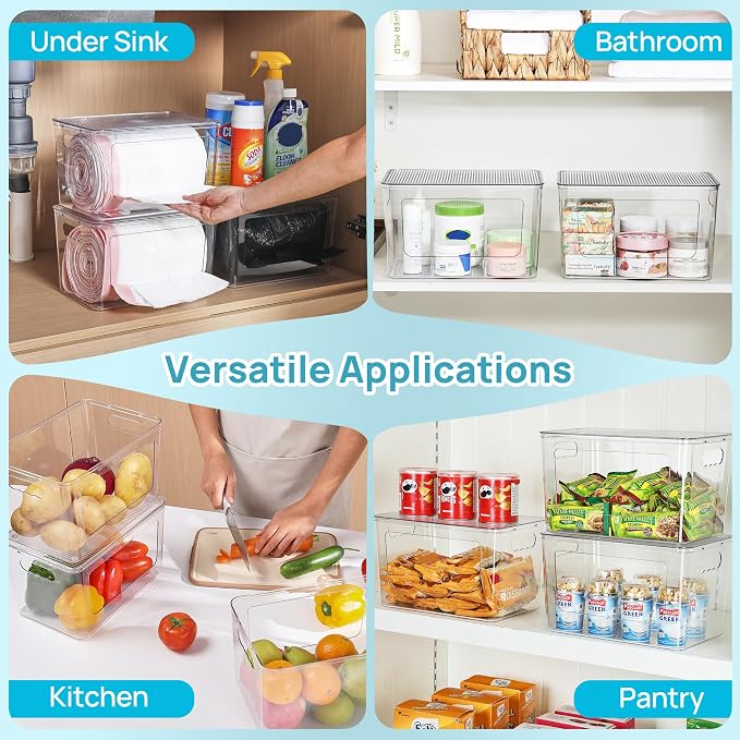 Vtopmart 2 Pack Clear Trash Bag Holder, Stackable Garbage Bag Dispenser | Trash Bag Organizer for 13/30/33 Gallon Bags, Clear Organizer Bins for Under Kitchen Sink, Laundry Room Organization