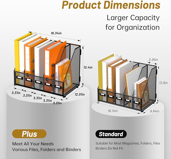 DALTACK 5-Slot Magazine File Holder, Metal Binder Holder, Black | Iron Mesh Construction, Labeled Sections for Easy Sorting, Anti-Slip Feet, Binder and Folder Storage for Office, Classroom