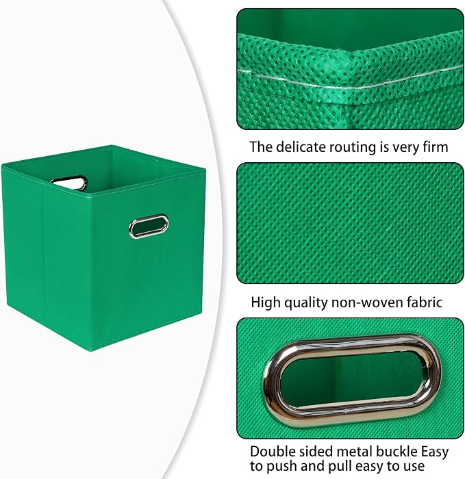 Fabric Cloth Storage Bins,Fabric Cube Bins Organizer with Dual Handles Foldable Cube Storage Baskets for Home Bedroom Storage,Set of 3,(Green)