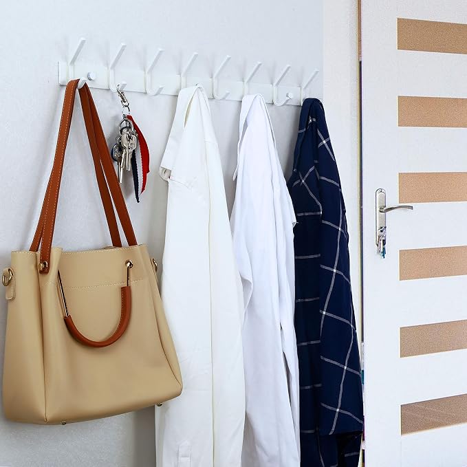 WEBI Coat Rack Wall Mount,8 Hooks,24" Long Coat Hooks Wall Mounted,Coat Hanger Wall,Hook Rack,Jacket Hooks for Hanging Coats,Hat,Clothes,White,2 Packs