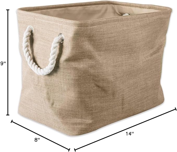 DII, Collapsible Variegated Polyester Storage Bin with Cotton Handles Small Taupe