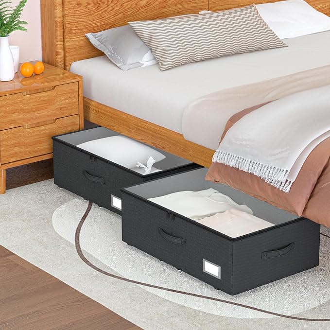 EE-RoomWorld Underbed Storage With Wheels, No Assemble Required 12 inches Height Under bed Storage Bins,Large Capacity Rolling Shoe Storage Containers,Dorm clothes Storage