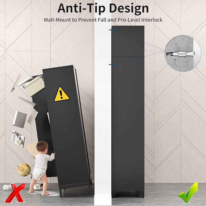 90" Tall Metal Kitchen Pantry Storage Cabinet with Doors | Black Freestanding Heavy Duty Steel Cupboard, 5 Adjustable Shelves,Extra Large Organizer for Home and Garage (2 Boxes)