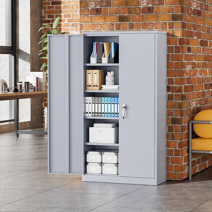 Greenvelly Metal Storage Cabinet with Locking Doors, 72" Dark Grey Lockable Storage with Adjustable Shelves, Steel Tool Cabinet for Home Office, Garage (36" x 18")