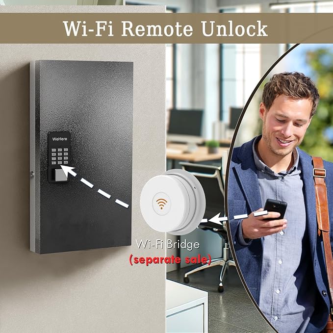 48 Key Lock Box Smart Key Organier Cabinet with Keypad & App for Office | Wall Mounted Lockbox use App, Custom & One Time Password, WiFi (Need W100 Bridge) Unlock for School, Office, Fleet, Hotel