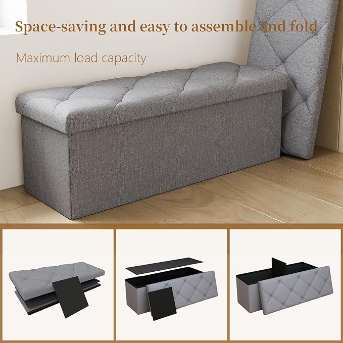 Folding Ottoman with Storage Bench,Storage Ottoman Bench,30 Inches Ottoman Foot Rest,End of Bed Bench,Support 660LBS Foot Rest Stool for Living Room,Bedroom,Home Office,Dark Gray(30Wx15Dx15H