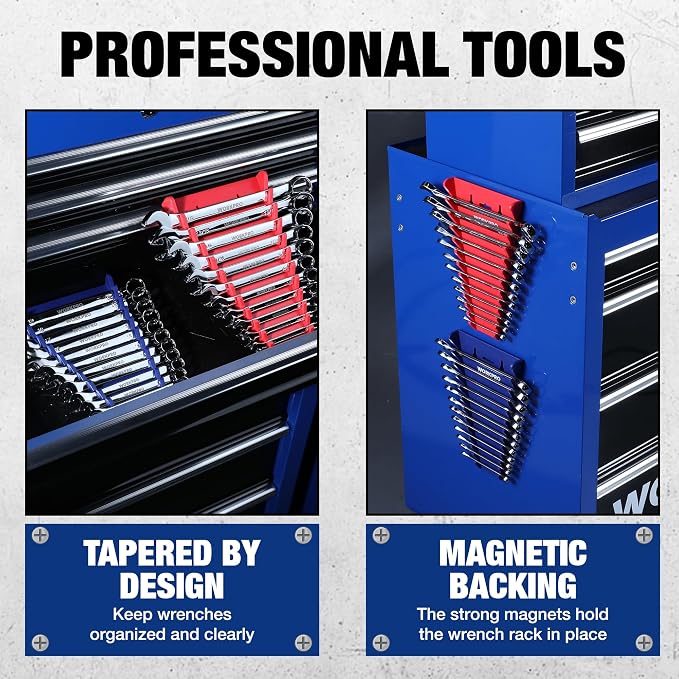 WORKPRO 2-Pack Magnetic Wrench Organizer, 12-Piece Wrench Holder Set | for Tool Box Drawer, Wrench Rack Tool Trays SAE (1/4" - 15/16") and Metric (6mm-24mm)