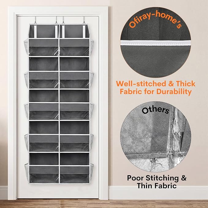 Ofiray-home 5-Tier Over Door Organizer, 10-Compartment Wide Storage Rack | 20" wide, 80 lbs for heavy family use, 10 side pockets, fits doors for closet, nursery, entryway, dorm, RV, laundry room
