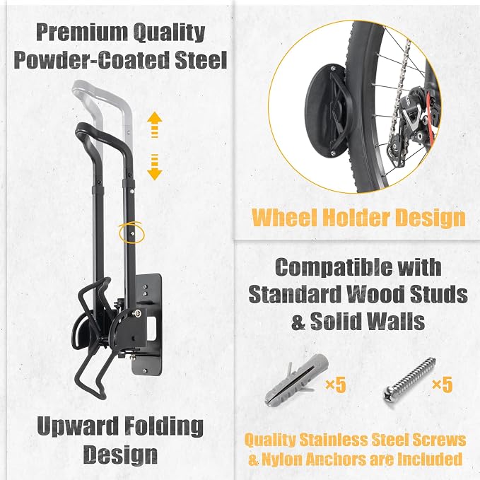 CyclingDeal Swivel Bike Wall Mount Rack - Vertical Adjustable Foldable Bicycle Parking Rack with Wheel Holder - for 20"-29" MTB 700C Road Bikes Home Garage Storage