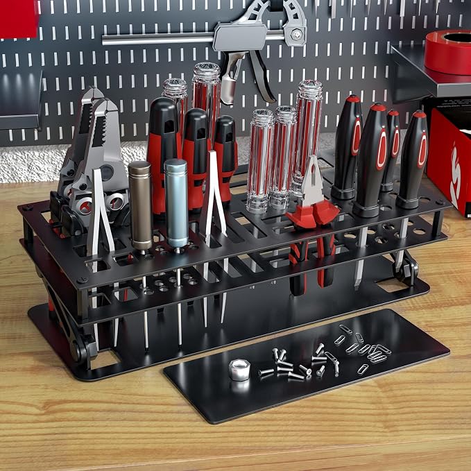 Screwdriver Organizer Holder Rack: Height Adjustable (Black) | Angle Adjustable Screwdriver Storage for Desktop - Carbon Steel Tool Shelf for rc Repair, Plier