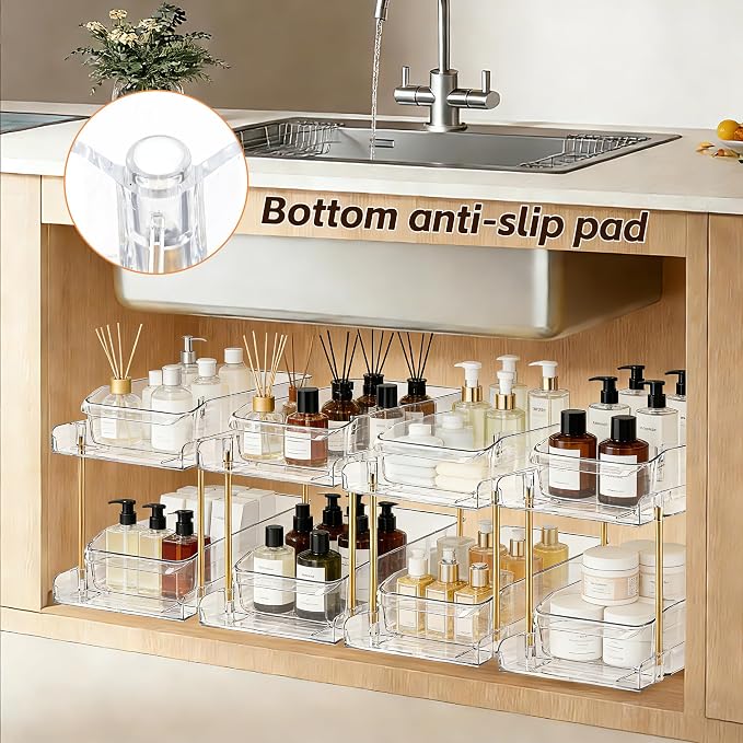 LAREKUN2pack 2-Tier Organizer & Storage Unit Stackable Bathroom Cabinet Organizer Pull-Out Kitchen Pantry Organizer & Storage System Suitable for Countertops, Pantries, Kitchens, Bathrooms