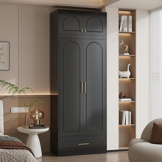 Polup Metal Wall Cabinet, Overhead Cabinet for Wardrobe | Small Upper Storage Cabinet for Bedroom, Living Room, Black, 18" D x 32" W x1 5" H - Assembly Required