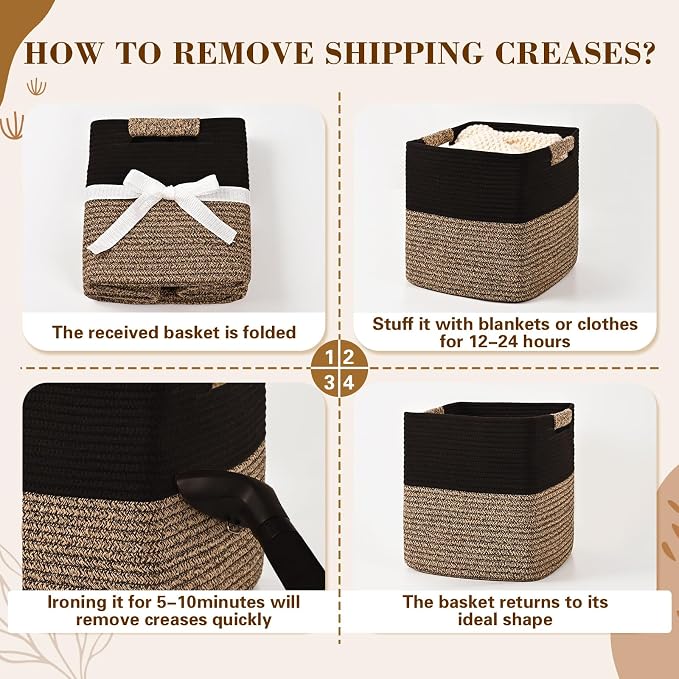 11 Inch Storage Cubes, 3 Pack Cube Storage Bins for Organizing, Cotton Rope Woven Baskets for Shelves, Bathroom, Kids Room, Closets, Baby Nursery