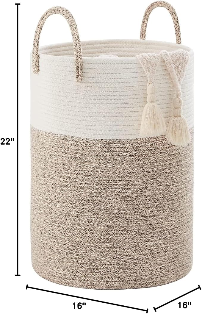 YOUDENOVA Cotton Rope Laundry Hamper Basket, 72L Blanket Basket for Bedroom | Large Woven Laundry Hamper with Sturdy Handles, Collapsible Home Decor Laundry Basket for Laundry, Clothes, Toys in Bedroom