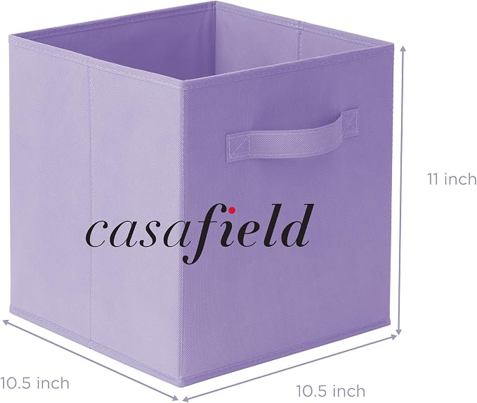 Casafield Set of 6 Collapsible Fabric Cube Storage Bins, Lavender - 11" Foldable Cloth Baskets for Shelves, Cubby Organizers & More